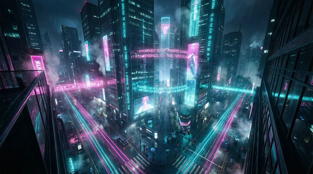 老少配BXMBXMBXMJJ 竖屏短剧平台首页背景 - 赛博朋克都市夜景